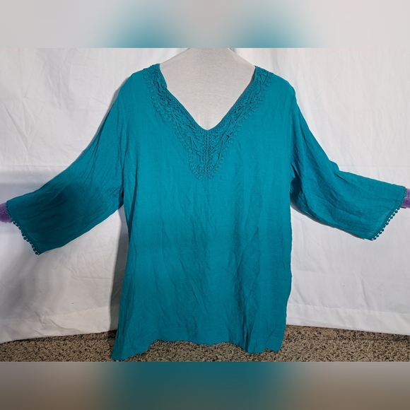 Avenue plus size 22/24 aqua crochet trim tunic - Picture 13 of 14